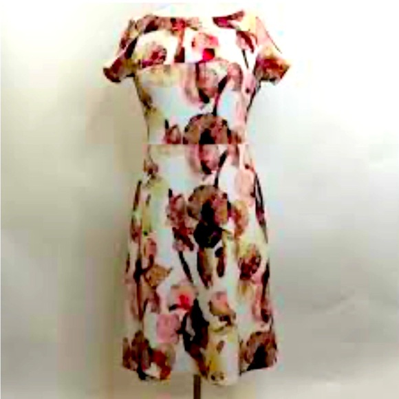 IVANKA TRUMP Cream Watercolors Textured A-Line Dress NWOT - Picture 3 of 12
